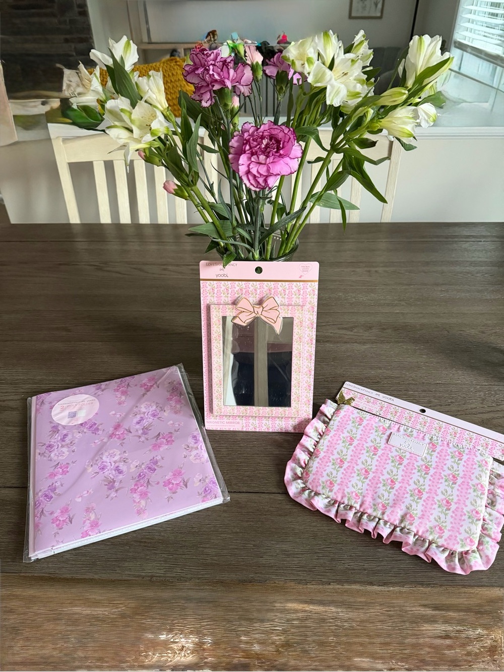 NWT Love Shack Fancy, magnetic mirror, 2 poly folders and accessory pouch bundle